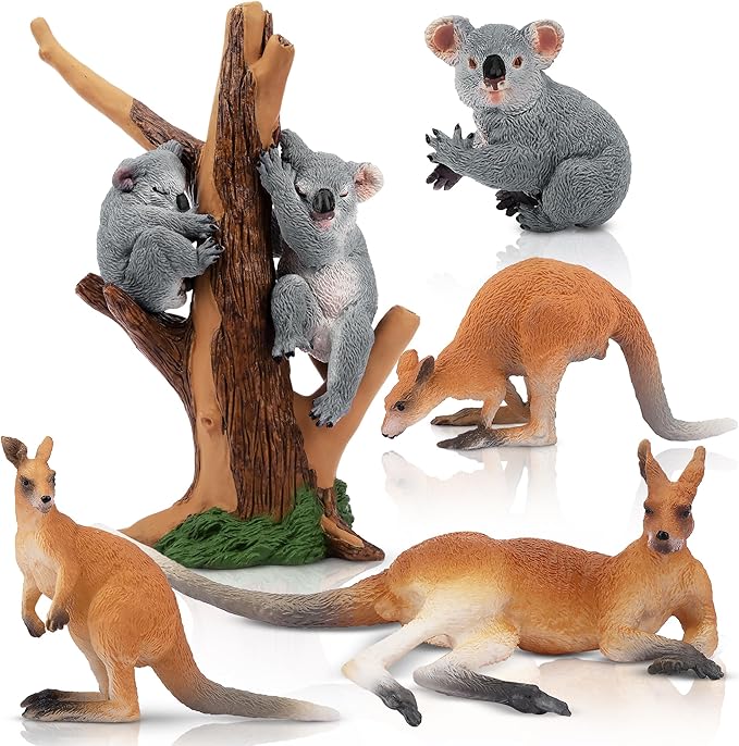 Toymany 7PCS Australian Wildlife Animal Figurines Includes Koala and Kangaroo Figure Toy, Plastic Forest Animal Figures Toy Set, Cake Toppers Christmas Birthday Gift for Kids Toddlers