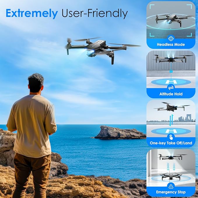 Drone with Camera, 1080P FPV Foldable Drone with Brushless Motor, One Key Take Off/Land, Altitude Hold, 360° Flip, Gravity Control, 2 Batteries, 3 Speeds Mini Drone for Kids Beginners