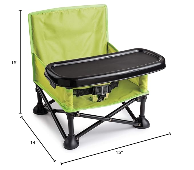Summer by Bright Starts Pop 'N Sit Portable Booster Chair, Floor Seat, Indoor/Outdoor Use, Compact Fold, Green, 6 Mos - 3 Yrs