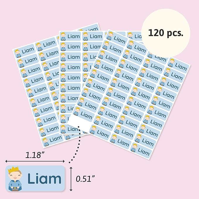Personalized Name Labels for Kids (120) – Custom Waterproof & Durable Stickers for Clothing, Daycare, Office & School Supplies - Fairytale