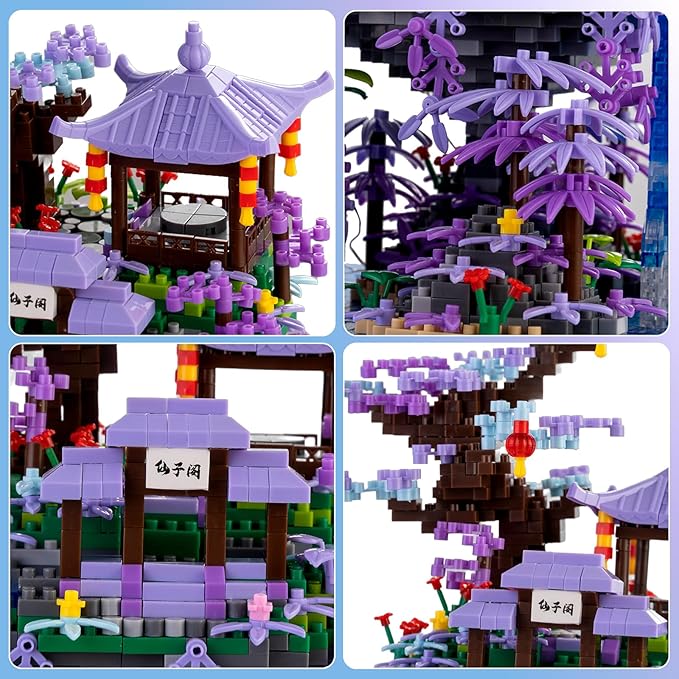 Cherry Blossom Tree House Micro Building Blocks Set,Peach Blossom Pond Flowers Bricks Architecture Kit with LED Light Gifts for Adults and Kids（2500+Pieces）