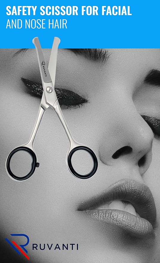 Ruvanti 5.2" Kids Hair Cutting Scissors - Safety Rounded Tip Barber Shears for Children, Infants & Facial Hair Trimming - Sharp Stainless Steel Blades, Ergonomic Grip - Ideal for Home & Salon Use