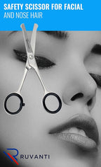 Ruvanti 5.2" Kids Hair Cutting Scissors - Safety Rounded Tip Barber Shears for Children, Infants & Facial Hair Trimming - Sharp Stainless Steel Blades, Ergonomic Grip - Ideal for Home & Salon Use