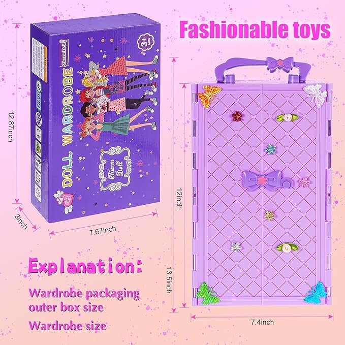 91pcs 11.5 Inch Girl Doll with Clothes, Accessories and Closet - Princess Gowns, Fashion Dresses, Outfits, Swimsuits, Shoes, Hangers - Dress Up Toys for Girls, Kids, Toddlers (Doll Included)