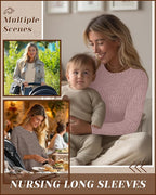 3 Pack Women's Nursing Long Sleeve Tops Breastfeeding Thermal Sweaters with Hidden Zipper Maternity Ribbed Shirts