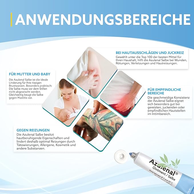 Ointment with Guaiazulene | Wound and Healing Ointment for Diaper Rashes, Itches, Cuts, Burns, & Sore Nipples | Suitable for Use for Babies and Nursing Mothers | Made in Europe