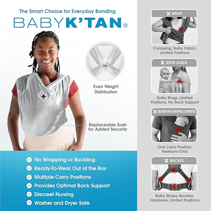 Small-Petite Original Baby K'tan Baby Carrier: #1 Easy Pre-Wrapped, Soft, Slip-On, No Rings, No Buckles | 5 in 1 Baby Sling Gift | Infant Wrap for Newborn to Toddler up to 35lb Women 2-4, Men up to 36