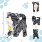 Easfan 7" Walking Plush Kitty Toy Stuffed Animal Electric Interactive Talking Musical Plush Toy Grey Cat Leash Tail Wagging Christmas Birthday Gifts for Kids Toddlers
