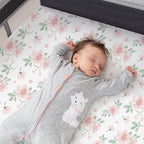 Pack n Play Stretchy Fitted Playard Sheet Set BROLEX 2 Pack Portable Mini Crib Sheets,Convertible Playard Mattress Cover,Ultra Soft Material,Pink Blossom