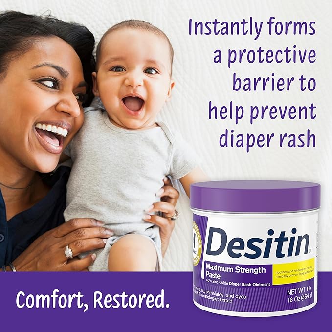Desitin Maximum Strength Baby Diaper Rash Cream with 40% Zinc Oxide for Treatment, Relief & Prevention, Hypoallergenic, Phthalate- & Paraben-Free Paste, 16 oz (Pack of 2)