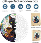 Reouinty Wooden Puzzle for Adults, Black Cat Wooden Jigsaw Puzzles(11.2 * 11.2in-200pcs), Unique Animal Shape Wood Cut Puzzles Best Gift for Adults and Kids Family Game
