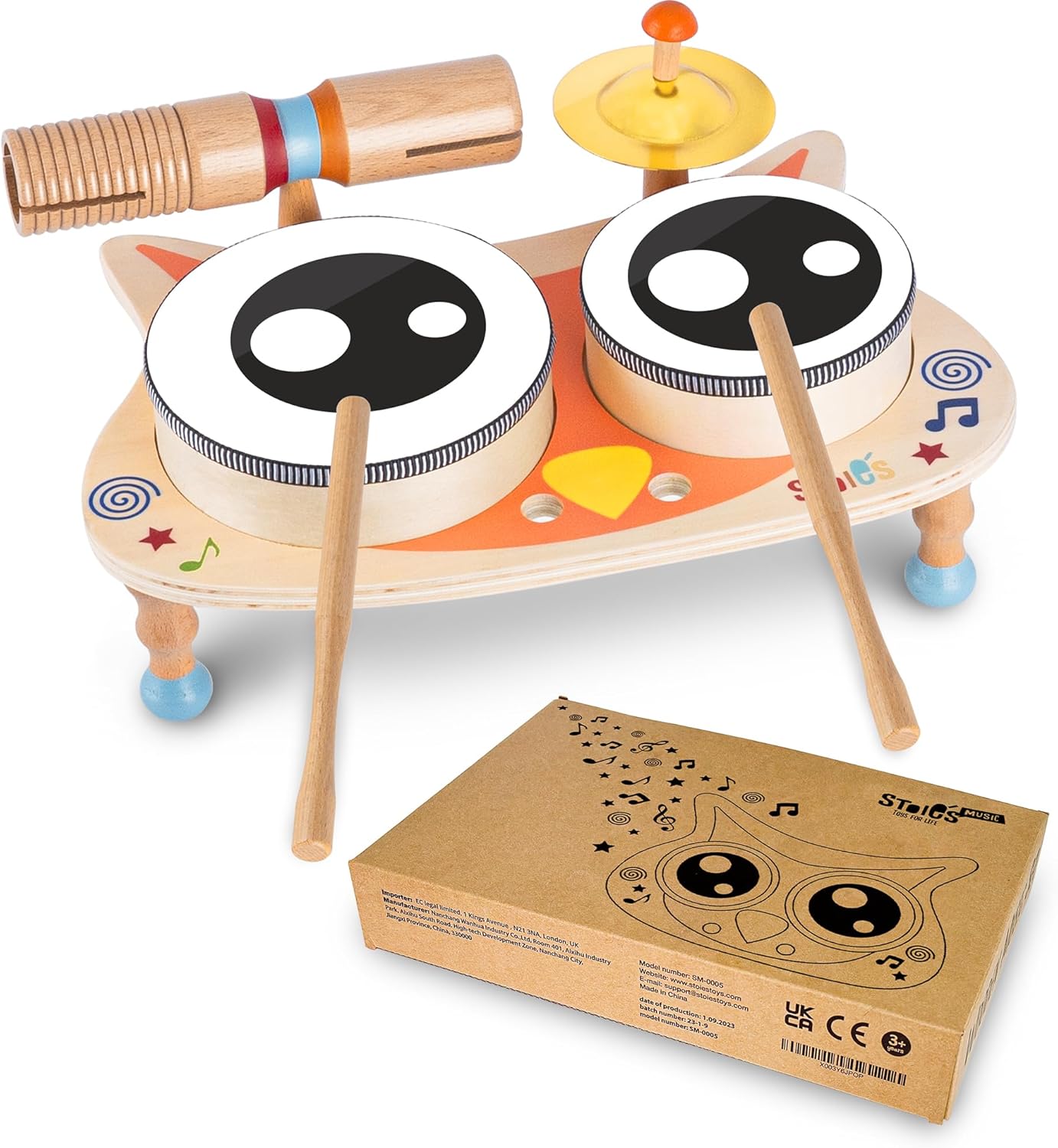 Stoie's Owl Drum Set for Babies and Toddlers 3-5 Years Old- Wooden Percussion Musical Instruments for Kids with Cymbals, Tambourines, Drumsticks, Durable, Safe to Play, Clear Sound, Easy-to asseble