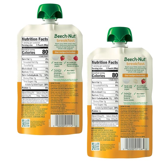 Beech-Nut Toddler Food Breakfast Pouches Variety Pack, NEW Breakfast Favorites Fruit & Yogurt Purees Variety Pack, 3.5 oz (18 Pack)