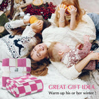 WRENSONGE Checkered Throw Blanket, Hot Pink Soft Cozy Fluffy Warm Hand Made Throw Blankets for Couch, Sofa, Chair, Bed, Camping, Picnic, Travel Lightweight Bed Blanket - 60"*80"