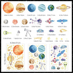 Watercolor Solar System Wall Decals, Glow in The Dark Stars, Kids Planets Sticker for Ceiling, Astronaut Wall Stickers for Bedroom（Green）