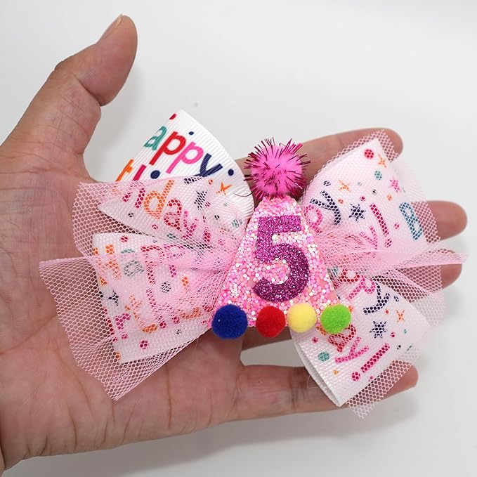 Birthday Hair Bow for Baby Girls 1 2 3 4 5 6 Years Sprinkle Decorations Party Hair Accessories for Five 5th Birthday Confetti Ice Cream