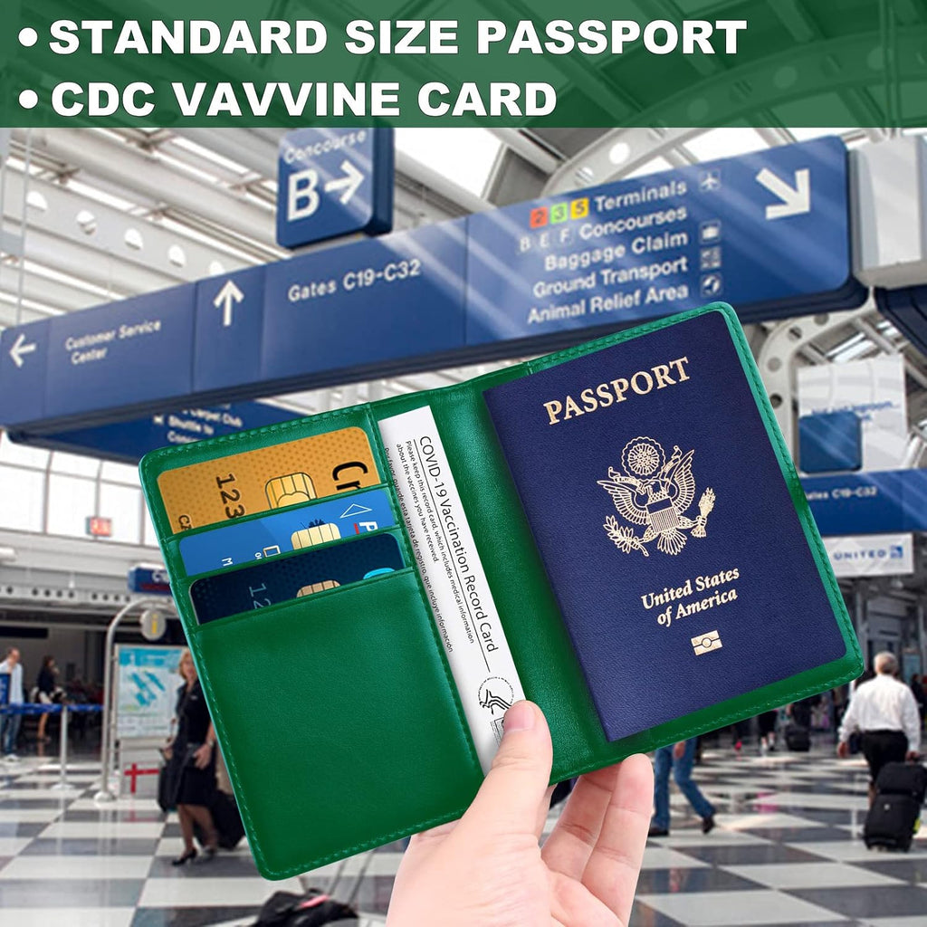 Passport Holder and Vaccine Card Holder Combo with Passport Cover Wallet Travel Passport Wallet Case for Men and Women (Green)