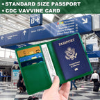 Passport Holder and Vaccine Card Holder Combo with Passport Cover Wallet Travel Passport Wallet Case for Men and Women (Green)