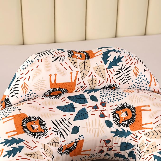 Nursing Pillow for Breastfeeding,Ergonomic Baby Feeding Pillows with Removable Washable Cotton Slipcover, Adjustable Waist Strap,Plus Size,More Support for Mom and Baby(Lion)