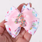 Sprinkle Hair Bow for Girls - Confetti First Birthday Pink Party Decorations, Ice Cream Theme for 1st Birthday (4th Hair Bow)
