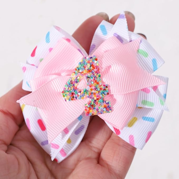Sprinkle Hair Bow for Girls - Confetti First Birthday Pink Party Decorations, Ice Cream Theme for 1st Birthday (4th Hair Bow)