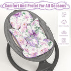 Infant Car Seat Insert, Soft Baby Car Seat Head & Body Support for Girl Boy, Reversible Newborn Preemie Carseat Insert Cushion with 3 Straps Pads Fits CarSeat, Stroller, Swing, Bouncer, Purple Floral