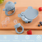 Baby Fruit Feeder & Breastmilk Popsicle Molds – 3-Pack Set with Freezer Tray, Teether Toy, Silicone Pacifier, and 3 Extra Mesh Sizes – (Sky Blue)