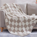 WRENSONGE Checkered Throw Blanket, Taupe Soft Cozy Fluffy Warm Hand Made Throw Blankets for Couch, Sofa, Chair, Bed, Camping, Picnic, Travel Lightweight Bed Blanket - 50"*70"