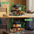 Bamboo-House Lighting Building-Bricks Set - Retro Chinese Bamboo Cabin and Treehouse Collection LED Light Set 2432 Pcs for Adults and Retro House Building Collectors