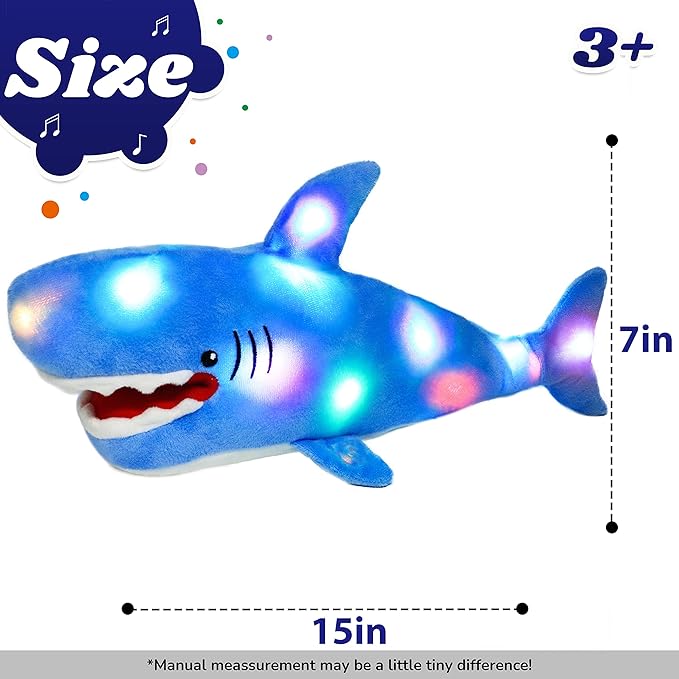 Cuteoy Light-up Singing Plush Shark LED Musical Stuffed Animal Adjustable Volume Lullaby Plushies Birthday Christmas Toy Gifts for Kids Toddler Girls, 13"
