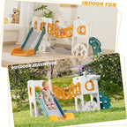 KORIMEFA 10 in 1 Toddler Slide Set, Kids Slide for Toddlers, Outdoor Indoor Playground for Toddlers 1-3, Toddler PlaySet with Basketball Hoop and Ball Golf Set, Climbing Arch(Yellow & Green)