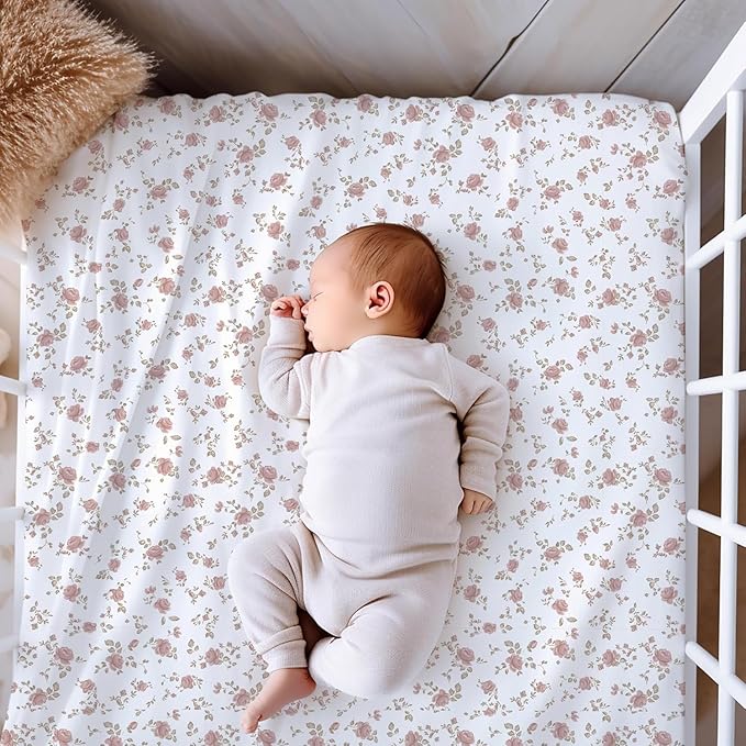 Crib Sheets Neutral - Fitted Baby Crib Sheets Bed for Girl Boy - 2 Pack Standard & Toddler Mattress (Juliette) - Buttery Soft Organic Cotton Blend