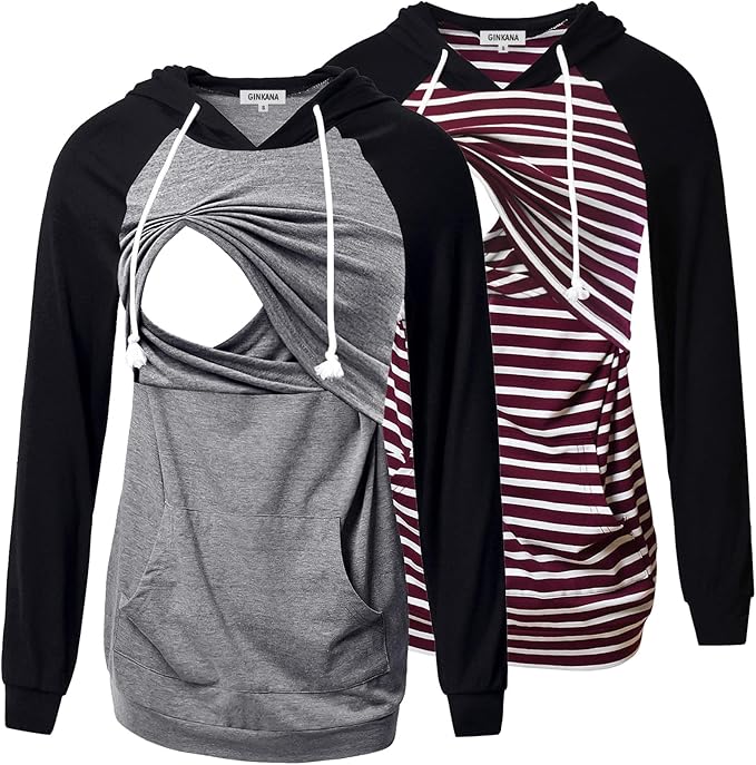 GINKANA Women's Nursing Hoodie Sweatshirt Long Sleeves Breastfeeding Maternity Tops Casual Clothes