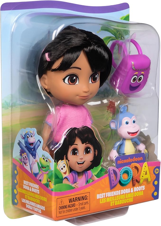 Dora, Best Friends Dora & Boots Set, 6-inch Doll with Clothes, Backpack & Boots Toy Figure, Kids Toys for Girls & Boys Ages 3 and Up