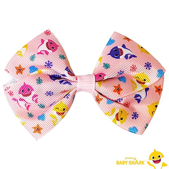 Baby Shark Kids Hair Bows - Hair Accessories Gift Set - 7 Pcs 4 Inch Bundle for Girls - Different Character on each Clip - Alligator Clip - Ages 3 +