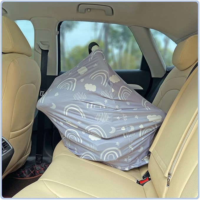 Car Seat Covers for Babies - Multi- use Nursing Carseat Canopy, Breastfeeding Covers, Baby Shower Gifts for Boys and Girls (Grey Rainbow)