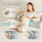 Pregnancy Pillow for Sleeping, Washable 100% Tencel Lyocell Cover, Adjustable H-Shaped Full Body Pillow for Side Sleepers, Silky Breathable, Cooling Maternity Pillow, Pregnancy Must Haves, Light Grey