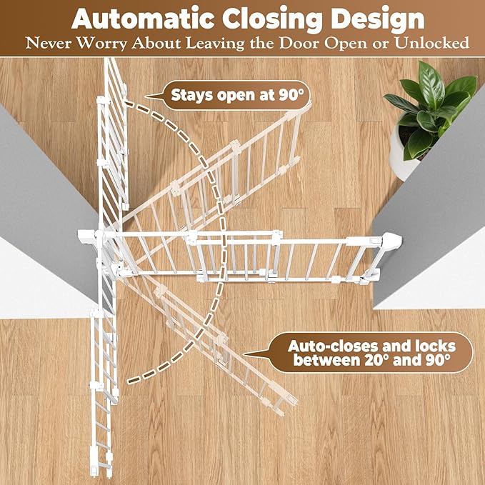 29-45" No Bottom Bar Baby Gates for Stairs, 28" Extra Tall Child Safety Gate with Auto Close Large Walk Thru Door, Hardware Mount Dog Gate Pet Gate for The House Doorways, Indoor Outdoor use