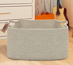 COMFY-HOMI Large Rectangular Blanket Basket, Woven Cotton Rope Baskets for Storage, Laundry Hamper Basket, Storage Bin,Toy Organizing Bin with Handle, Organization and Storage-22x15x12”-Brown