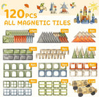 120 PCS Magnetic Tiles, Diamond Magnet Tiles with 2 Cars Magnetic Blocks STEM Toys 3D Kids Preschool Educational Sensory Toys Gift for Toddlers Kids Boys Ages 3 4 5 6 7 8 9+ Year Old