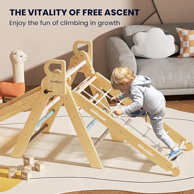 BlueWood 2025 8-in-1 Pikler Triangle Climbing Set Toddler Toys Indoor Baby Jungle Gym Climber Playground for Kids - Mauve Pink