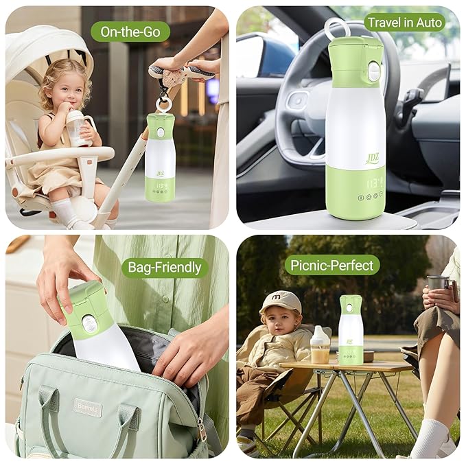 JDZ Portable Bottle Warmer, 17oz Capacity Baby Bottle Warmer with Timer & Temperature Control, 16000mAh Battery Fast Heating Milk Warmer for Breast Milk Water and Formula