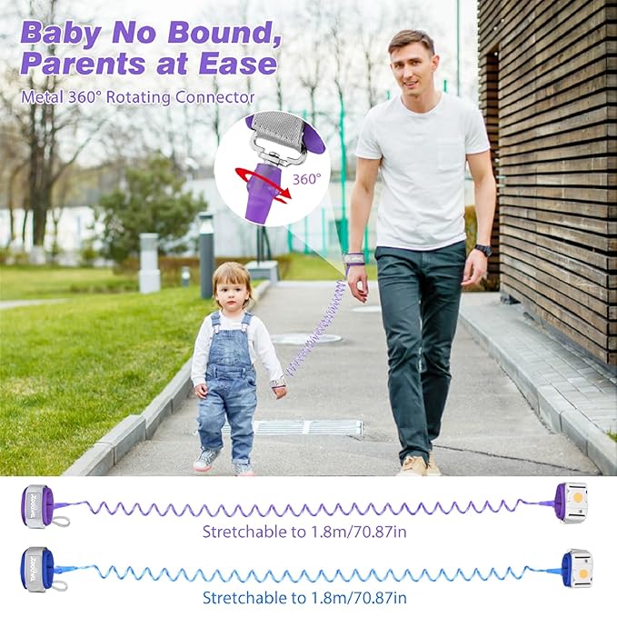 Zooawa Toddler Leash 2Pack, Toddler Kids Harness Anti Lost Wrist Link with Magnetic Lock, Reflective Safety Walking Harness Wristband Leashes for 2,3,4 Years Old Boys Girls, Dark Blue+Dark Purple