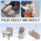 Tiny Marvels Portable 3-in-1 Baby Booster Seat, Cozy Floor Seat, Feeding Seat with Tray, Compact Foldable Toddler Booster with Child Safety Belt Carry Bag, Perfect for Travel (Sand Checker)