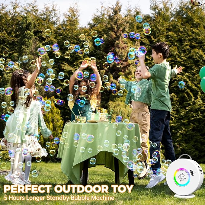 Bubble Machine Automatic LED Lights Bubble Blower for Kids Rechargeable Portable Bubble Maker Auto Rotating 90°/360° Outdoor Birthday Party Wedding (Led White)