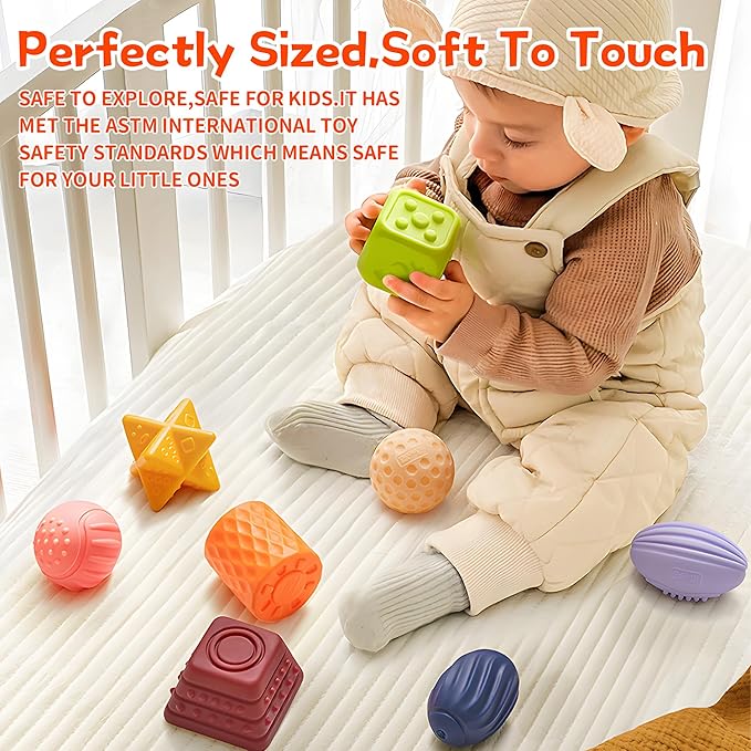 Sensory Balls for Baby, Soft Textured Multi Sensory Toys Montessori Toys for Babies Toddler Ball Toys Gift Set BPA Free Montessori Infant Baby Toys 6 to 12 Months