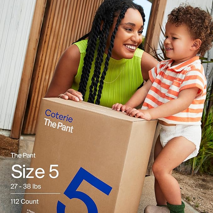 Coterie The Pant, Size 5, Refastenable Training Pants for Sensitive Skin, Hypoallergenic, Super Absorbent Overnight Leak Protection, 3T/4T (27-38 lbs) 112 Count