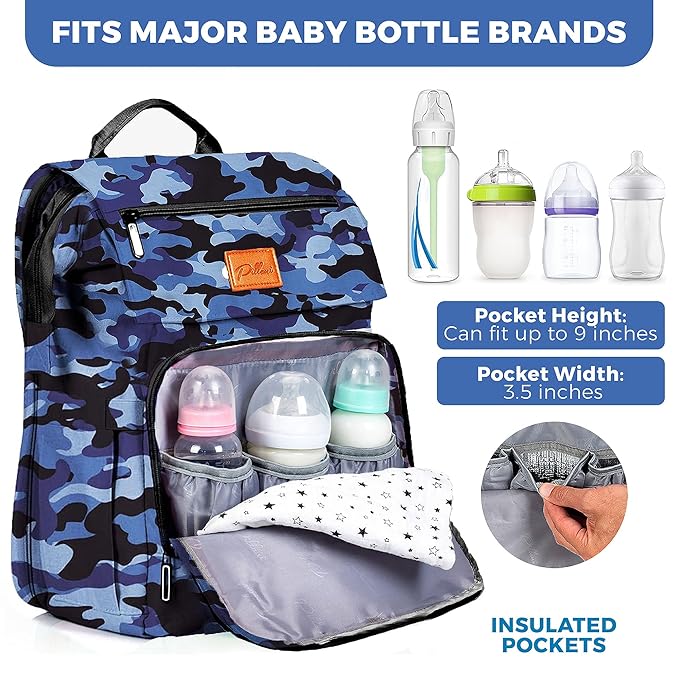 PILLANI Baby Diaper Bag Backpack - Large Bag for Boys & Girls, Waterproof Diaper Backpack - Travel Diaper Bags w/Changing Pad, Baby Registry Search & Shower Gifts - Essentials Must Haves Newborn Stuff