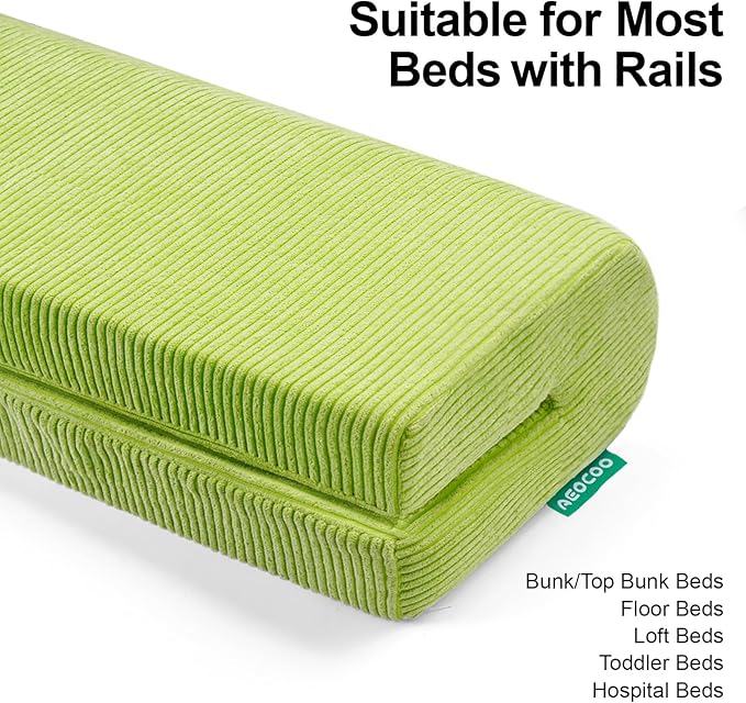 Bed Rail Bumpers Protector, Hospital Bed Rails Padding, Loft Beds and Bunk Beds Bumpers Protector, Premium Soft Memory Foam - Anti-Bump | Fall Prevention, Size 35.4 x 5.5 x 7.9 Inches, Green
