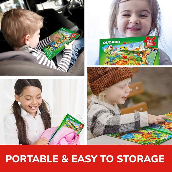 QUOKKA Travel Magnetic Puzzles for Toddlers 3 – 30+Pcs Dino Game with Extra-Long Play Book – Fun Travel Game Toy for Kids Ages 3-5 – Strong Magnets for Car Activities – Fun Toddler Puzzle Ages 3-4